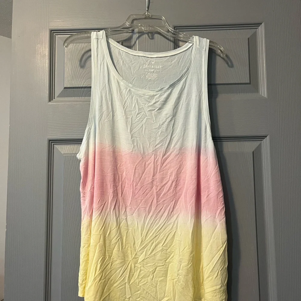 American Eagle Outfitters Pink and Yellow Muscle Tee - Picture 1 of 2